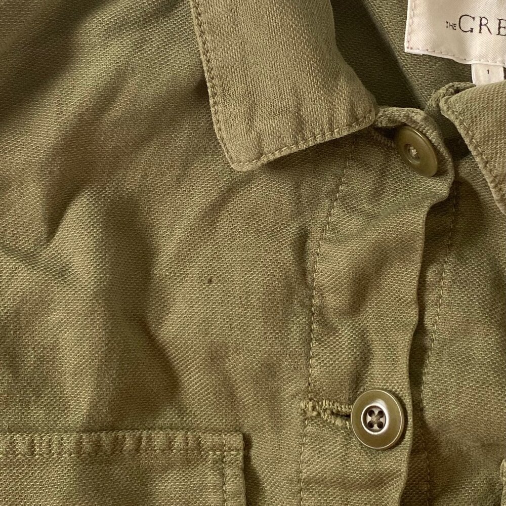 The Great Flutter Army Jacket Linen Cotton Ruffle Peplum Hem Green Sz 1 / S - Picture 13 of 13